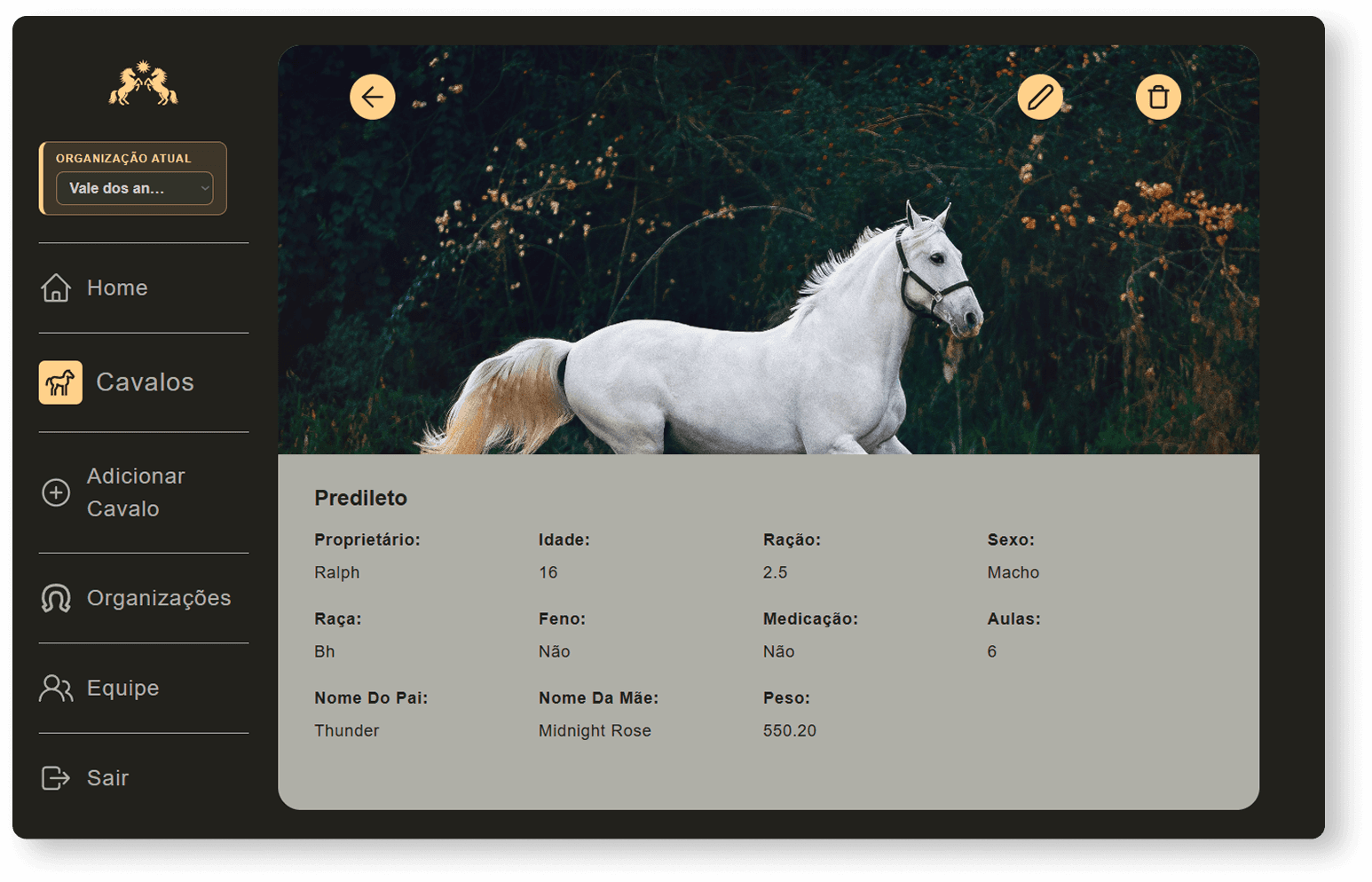 Horse details screen