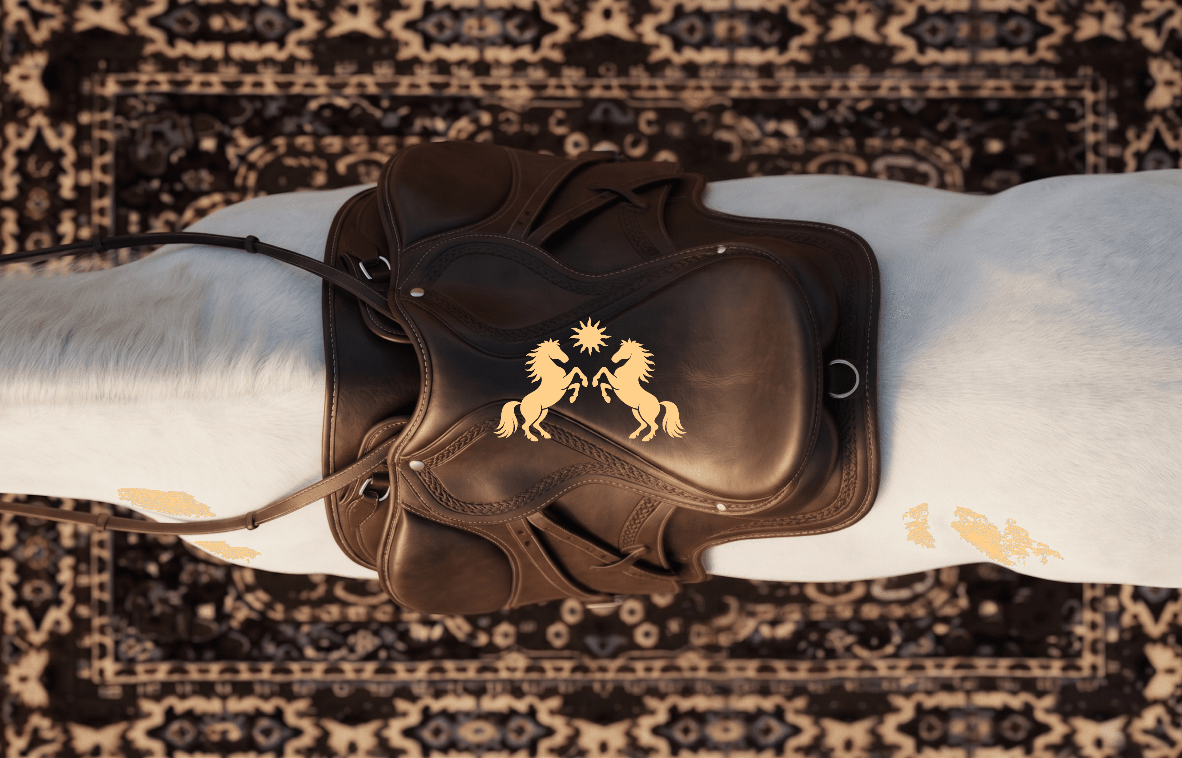 Western saddle on a white horse